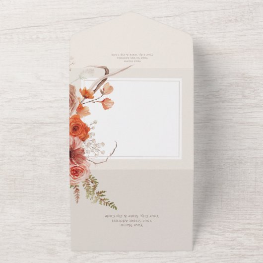 Boho Rust Fall Floral am Cremeabend All In One Einladung (Außenbereich)