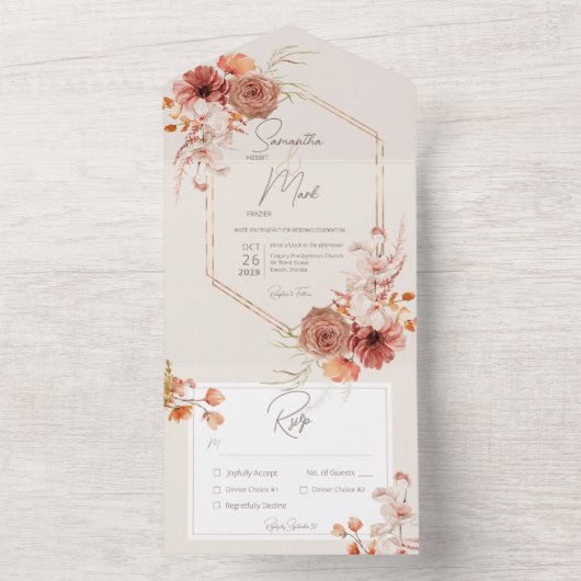 Boho Rust Fall Floral am Cremeabend All In One Einladung (Innen Boden)