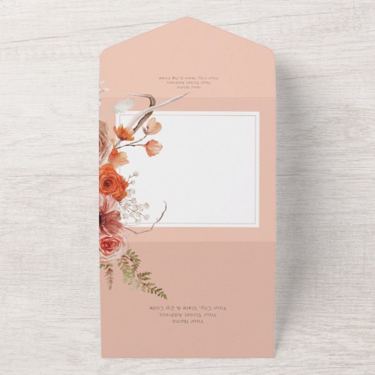 Boho Rust Fall Floral am Peach Dinner All In One Einladung (Außenbereich)