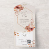 Boho Rust Fall Floral auf Creme QR Code All In One Einladung (Innen Boden)