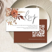 Boho Rust Florals Script QR Code Wedding RSVP Begleitkarte