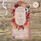 Boho Rust Modern Floral Wreath QR Code All In One Einladung