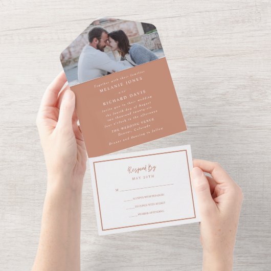 Boho Rust Modernes Foto Hochzeit All In One Einladung (Abreißen)