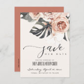 BOHO RUST MONSTERA WATERCOLOR FLORA RETT ANKÜNDIGUNGSPOSTKARTE (Vorne/Hinten)