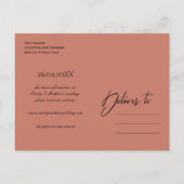 BOHO RUST MONSTERA WATERCOLOR FLORA RETT ANKÜNDIGUNGSPOSTKARTE (Rückseite)