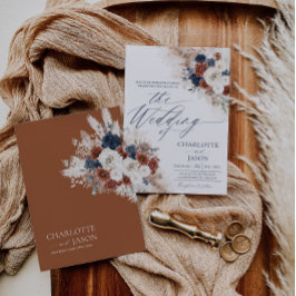 Boho Rust Navy Herbst-Hochzeitseinladungskarte Einladung