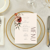 Boho Rust & Neutral Cream Fall Floral Wedding Menükarte