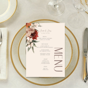 Boho Rust & Neutral Cream Fall Floral Wedding Menükarte