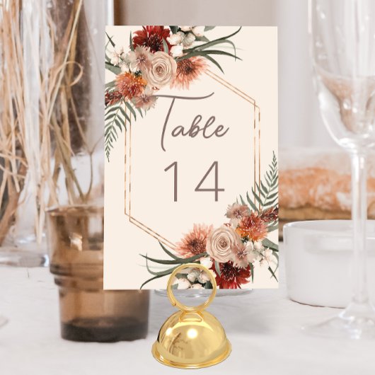 Boho Rust & Neutral Cream Fall Floral Wedding Tischnummer