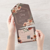 Boho Rust & Neutral Fall Floral Brown QR Code All In One Einladung (Abreißen)