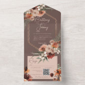 Boho Rust & Neutral Fall Floral Brown QR Code All In One Einladung (Innen Boden)