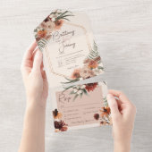 Boho Rust & Neutral Fall Floral Cream Dinner All In One Einladung (Abreißen)