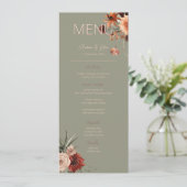 Boho Rust & Neutral Fall Floral Green Wedding II Menükarte (Stehend Vorderseite)
