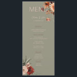 Boho Rust & Neutral Fall Floral Green Wedding II Menükarte<br><div class="desc">Dieses Design ist mit einem Blumenrahmen aus Rost,  Pfirsich,  Weiß und Creme in Aquarell auf einem weichen,  grünen Hintergrund ausgestattet.</div>