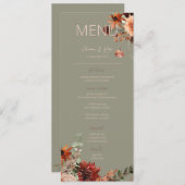 Boho Rust & Neutral Fall Floral Green Wedding III Menükarte (Vorne/Hinten)