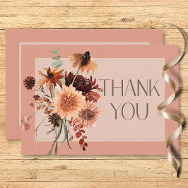 Boho Rust & Neutral Fall Floral Peach Hochzeit Dankeskarte