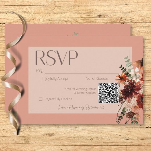 Boho Rust & Neutral Fall Floral Peach Hochzeit RSVP Karte