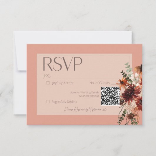 Boho Rust & Neutral Fall Floral Peach Hochzeit RSVP Karte (Vorderseite)