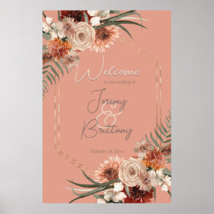 Boho Rust & Neutral Fall Floral Pfirsichrahmen Poster