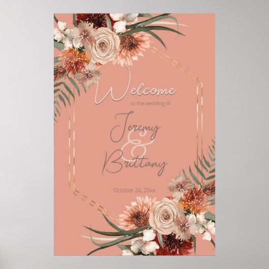 Boho Rust & Neutral Fall Floral Pfirsichrahmen Poster (Vorne)