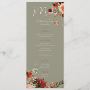 Boho Rust & Neutral Fall Floral Sage Green Script Menükarte