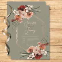 Boho Rust & Neutral Sage Green Fall Floral
