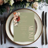 Boho Rust & Neutral Sage Green Fall Floral Wedding Menükarte