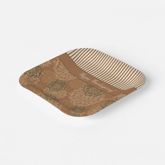 Boho Rust Orange Mandalas und Streifen Pappteller (Gewinkelt)