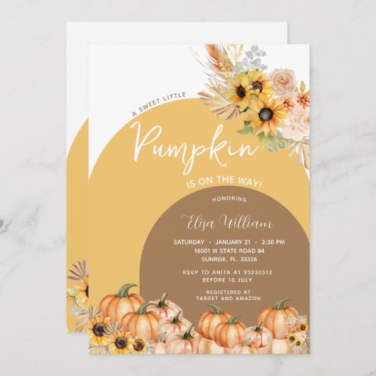 Boho Rust Orange Pumpkin ist auf dem Weg Babydusch Einladung (Vorne/Hinten)