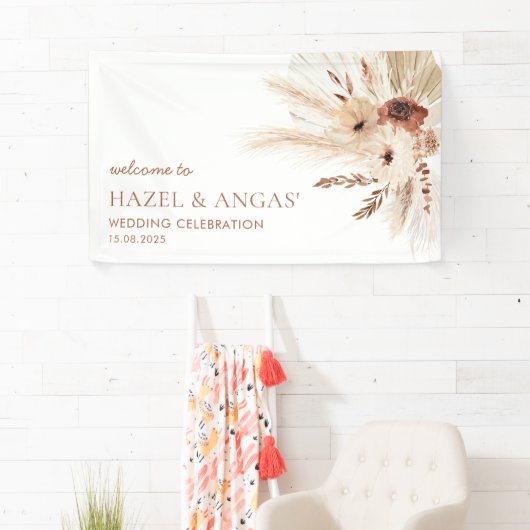 Boho Rust Pampa Wedding Backdrop Banner HAZEL (Insitu)