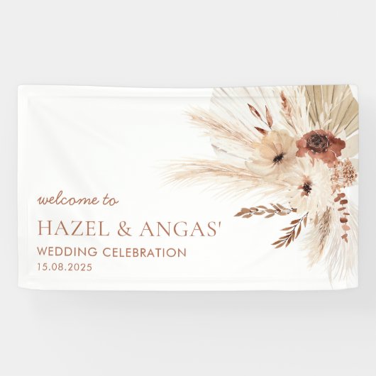 Boho Rust Pampa Wedding Backdrop Banner HAZEL (Horizontal)