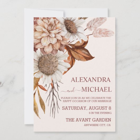 Boho Rust Terracotta Dried Fan Blume Wedding Inv Einladung (Vorderseite)