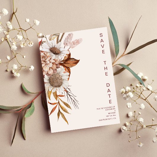 Boho Rust Terracotta Dried Fan Blume Wedding Sav Save The Date