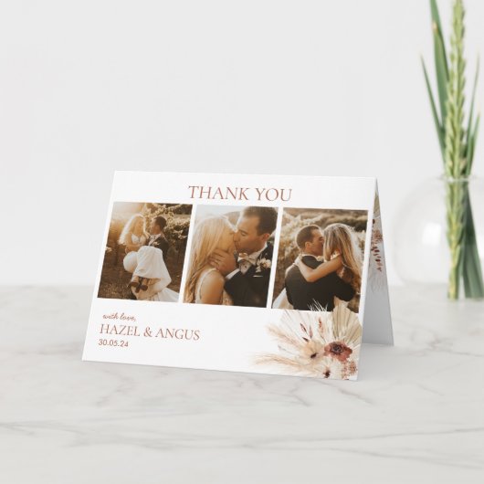 Boho Rust Terracotta Pampas Foto Wedding Dankeskarte (Vorderseite)