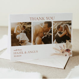 Boho Rust Terracotta Pampas Foto Wedding Dankeskarte