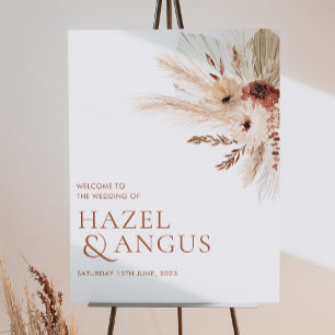 Boho Rust Terracotta Pampas Wedding Begrüßungszeic Poster