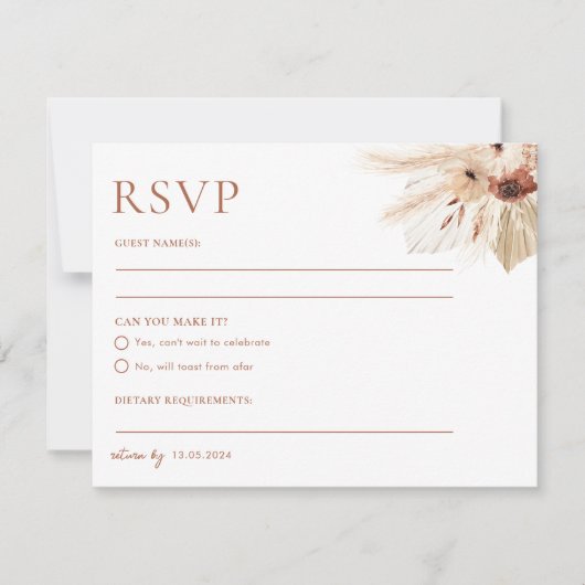 Boho Rust Terracotta Wedding RSVP Postcard Karte (Vorderseite)