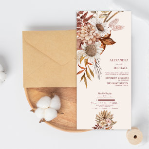 Boho Rust Terrakotta Trockenfächer Blumen Hochzeit All In One Einladung