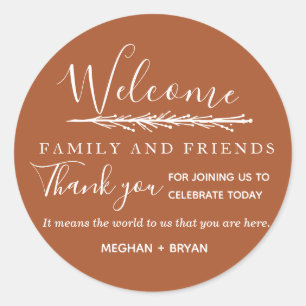 Boho Rust Willkommen bei unserer Hochzeit Runder Aufkleber