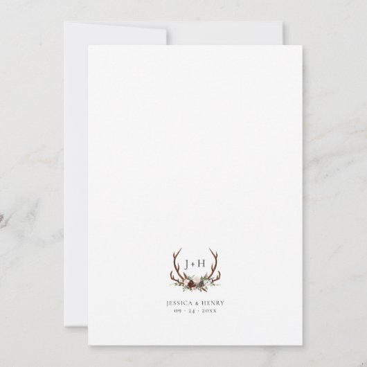 Boho Rustic Antlers Monogram Wedding Einladung (Rückseite)