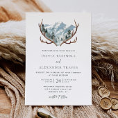Boho Rustic Antlers Mountain Wedding Einladung