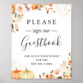 Boho Rustic Autumn Floral Wedding Gästebuch Sign (Vorne)