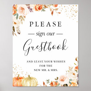 Boho Rustic Autumn Floral Wedding Gästebuch Sign
