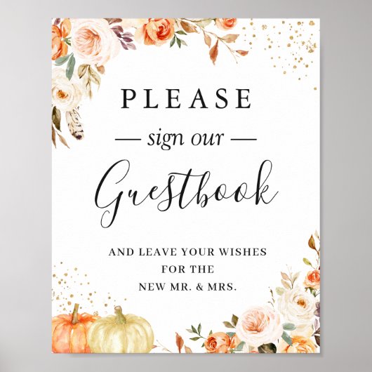 Boho Rustic Autumn Floral Wedding Gästebuch Sign (Vorne)