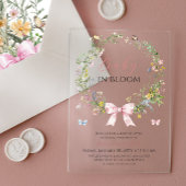 Boho Rustic Baby in Bloom Pink Bow Baby Dusche Acryleinladungen