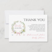 Boho Rustic Baby in Bloom Pink Bow Baby Dusche Dankeskarte (Vorderseite)