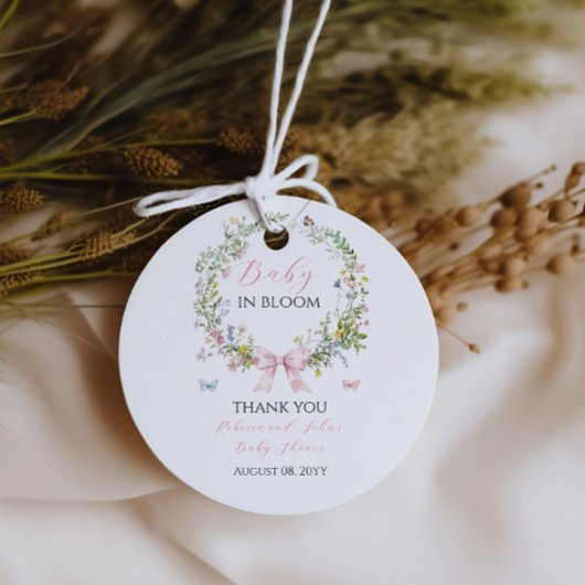 Boho Rustic Baby in Bloom Pink Bow Baby Dusche Geschenkanhänger