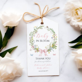 Boho Rustic Baby in Bloom Pink Bow Baby Dusche Geschenkanhänger