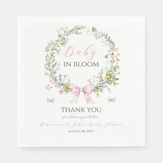Boho Rustic Baby in Bloom Pink Bow Baby Dusche Serviette (Vorderseite)