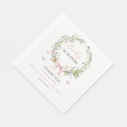 Boho Rustic Baby in Bloom Pink Bow Baby Dusche Serviette (Ecke)